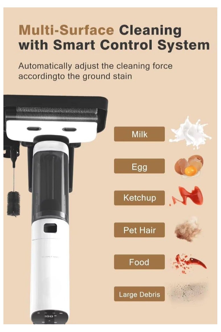 منظف أرضيات لاسلكي 3 في 1 – 178 واط – مكنسة كهربائية غسيل وتجفيف ذاتي – شاشة LED – بطارية 2600mAh – قوة شفط 11KPa – خزان ماء 1 لتر - أداء قوي وذكي لجميع أنواع الأرضيات - Image 4