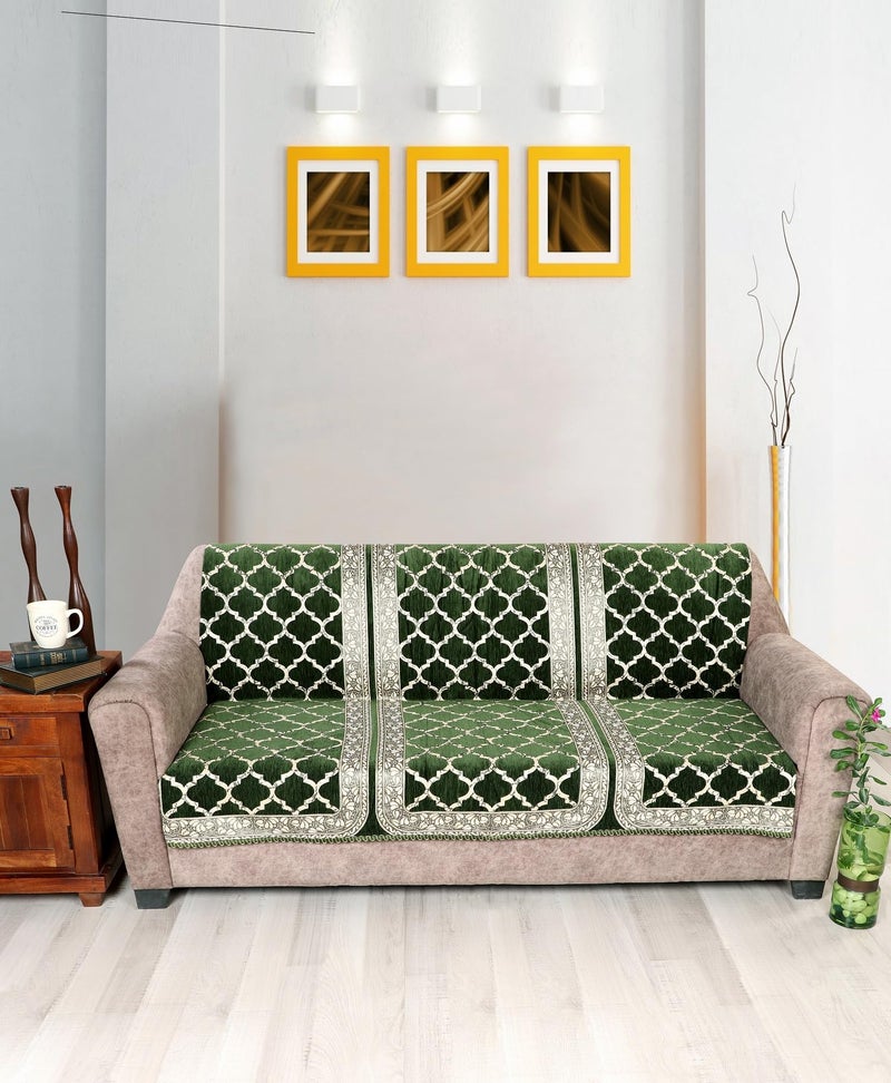 Nendle Modern Velvet Sofa Covers 3 Seater and 2 Seater Combined Sofa Seat and Back Cover|Anti-Slip Sofa Covers for Living Room (Green, Pack of 3) - Image 3