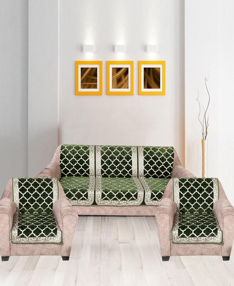 Nendle Modern Velvet Sofa Covers 3 Seater and 2 Seater Combined Sofa Seat and Back Cover|Anti-Slip Sofa Covers for Living Room (Green, Pack of 3) - Image 1