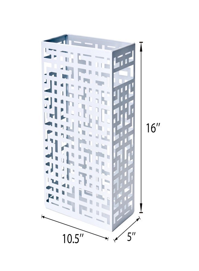 BEWBBAT حامل مظلات BEWBBAT للمدخل، رف مظلات معدني مربع، رف مستطيل مجوف قائم بذاته للمنزل والمكتب، 16 × 10 × 5 بوصة، أبيض - Image 2