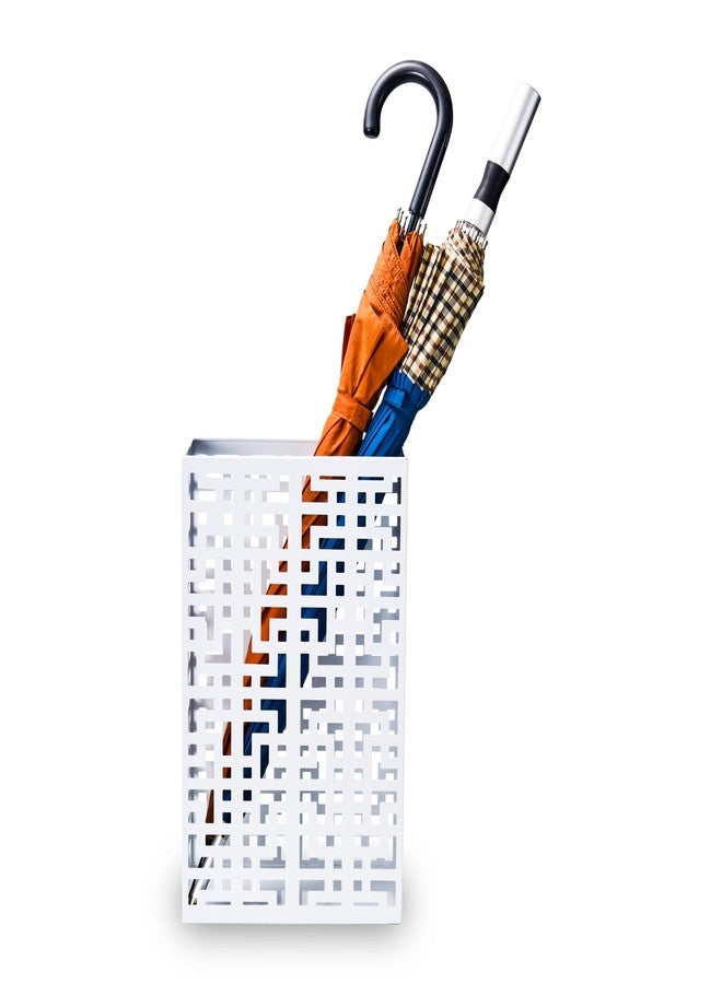 BEWBBAT حامل مظلات BEWBBAT للمدخل، رف مظلات معدني مربع، رف مستطيل مجوف قائم بذاته للمنزل والمكتب، 16 × 10 × 5 بوصة، أبيض - Image 1