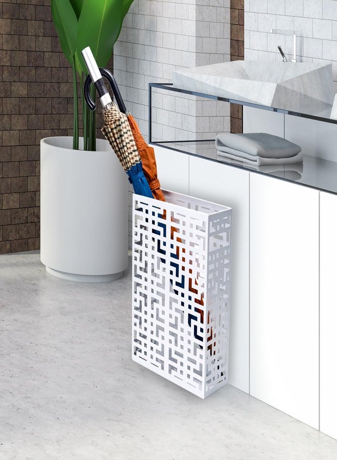 BEWBBAT حامل مظلات BEWBBAT للمدخل، رف مظلات معدني مربع، رف مستطيل مجوف قائم بذاته للمنزل والمكتب، 16 × 10 × 5 بوصة، أبيض - Image 5