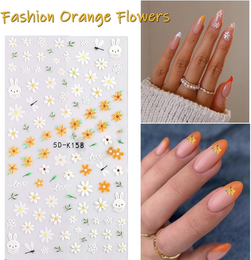 VOTACOS Flower Nail Stickers for Nail Art 6 Sheets 5D Embossed Nails Decals Spring Summer Self-Adhesive Supplies Accessories 3D Flowers Nails Stickers for Women Design Decoration - Image 5