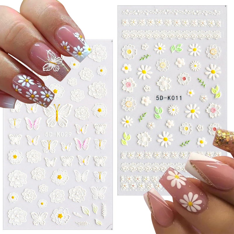 VOTACOS Flower Nail Stickers for Nail Art 6 Sheets 5D Embossed Nails Decals Spring Summer Self-Adhesive Supplies Accessories 3D Flowers Nails Stickers for Women Design Decoration - Image 3