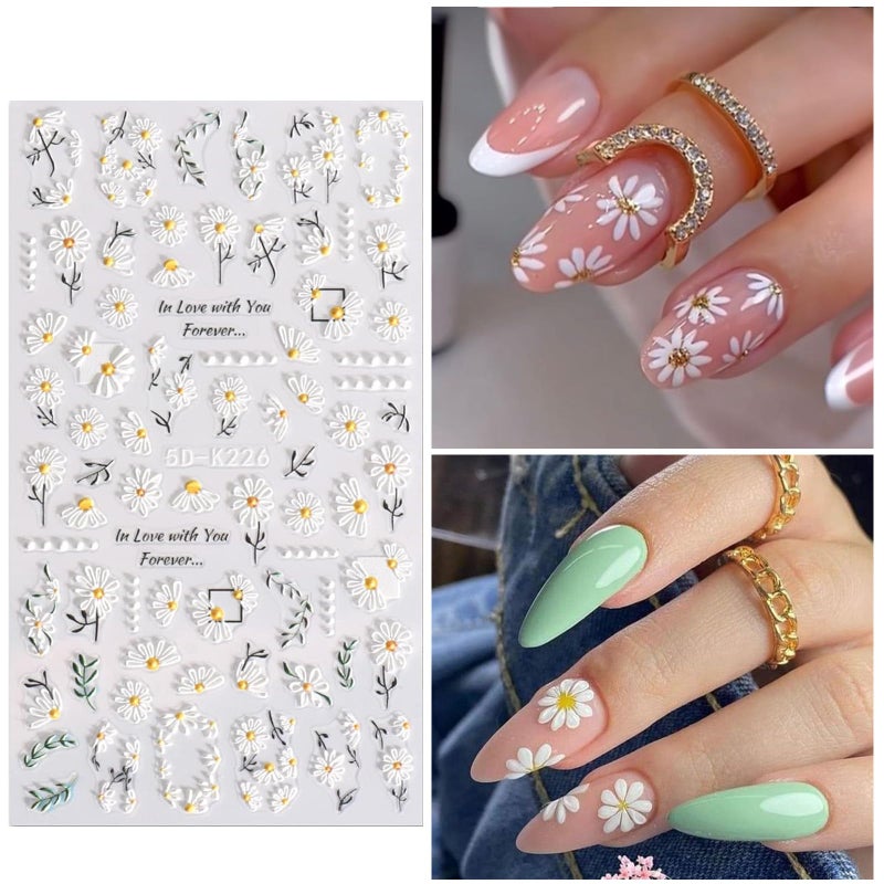 VOTACOS Flower Nail Stickers for Nail Art 6 Sheets 5D Embossed Nails Decals Spring Summer Self-Adhesive Supplies Accessories 3D Flowers Nails Stickers for Women Design Decoration - Image 2
