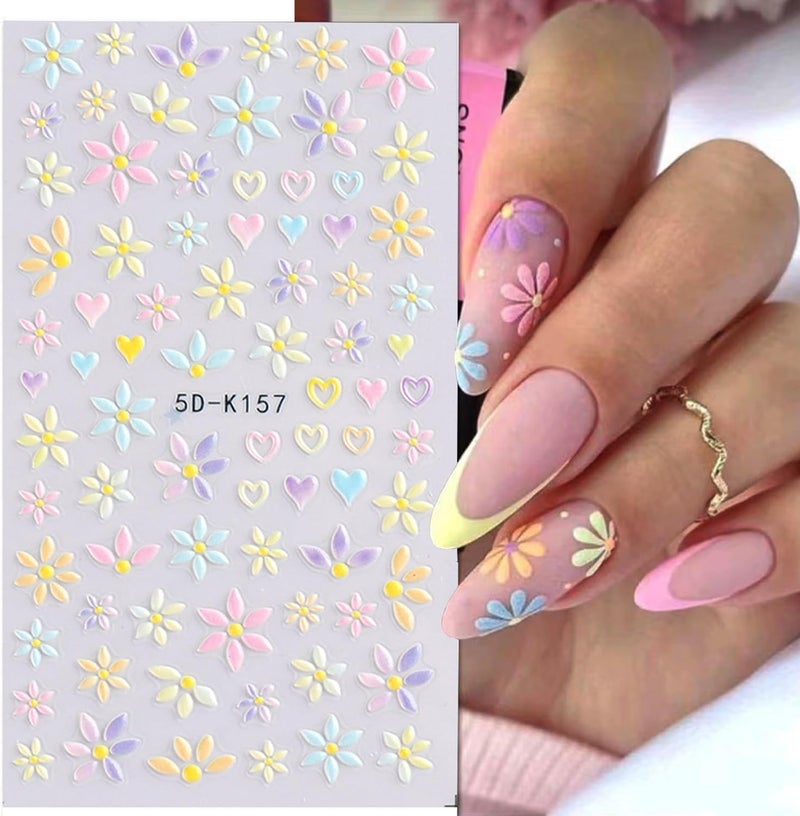 VOTACOS Flower Nail Stickers for Nail Art 6 Sheets 5D Embossed Nails Decals Spring Summer Self-Adhesive Supplies Accessories 3D Flowers Nails Stickers for Women Design Decoration - Image 4