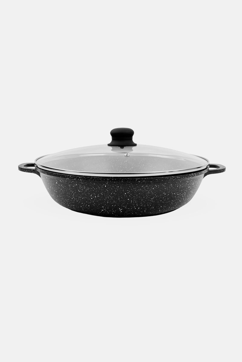 YOTO Cast Aluminium Shallow Casserole With Glass Lid 32 cm, Black  - Image 1
