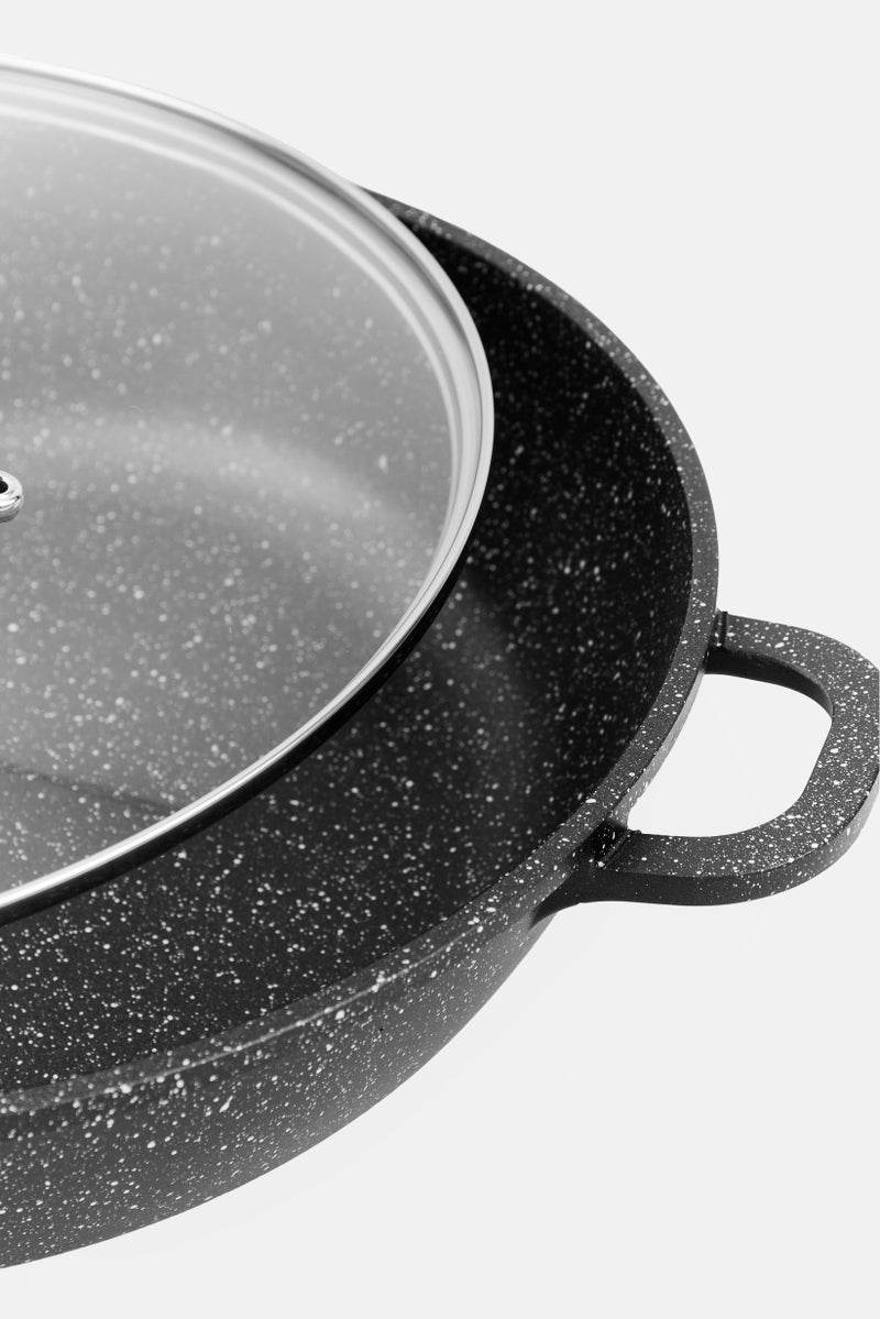 YOTO Cast Aluminium Shallow Casserole With Glass Lid 32 cm, Black  - Image 3
