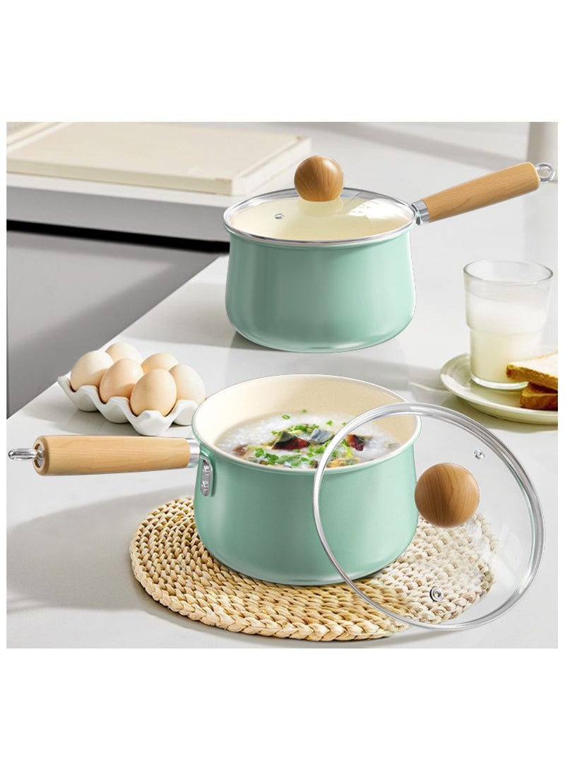 Ceramic Handle Milk Pot with Heat-Resistant Hanging Handle and Thickened Glass Lid,Healthy Nonstick Coating Dishwasher Safe Butter Warmer Milk Boiling Melting Pot,Multipurpose Use Sauce Pan Cooking Pan Coffee Warmer Coffee Pot Teapot - Image 2