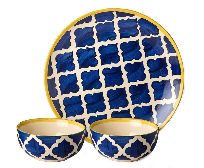 VolCraft Ceramic Dinner Set Dinner Plates with Katoris with Blue Umrao Pattern (6 Pieces, 4 Bowl & 2 Plates, Dishwasher & Microwave Safe) -Dinner Sets Ceramic Bowls Set Dinnerware Sets - Image 4