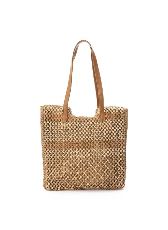 Mr.joe Mr Joe Rustic Woven Net Mesh Tote Bag - Leather Handle Shoulder Bag- 4144 - Image 1