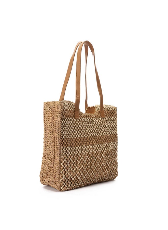 Mr.joe Mr Joe Rustic Woven Net Mesh Tote Bag - Leather Handle Shoulder Bag- 4144 - Image 4