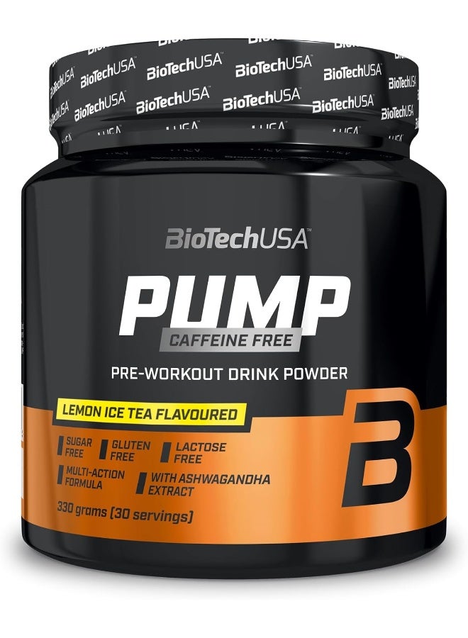 BioTechUSA Pump Caffeine Free | Energy, Focus & Immune Support | 19 Active Ingredients | Pre-Workout Drink Powder, 330 g, Lemon ice tea - Image 1