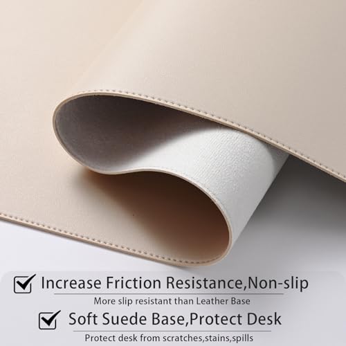 AROPANA Anti-Slip Extended Mouse Pad | PU Vegan Leather Desk Mat | Large Computer Desk Protector Pad with Suede Base for Keyboard, Laptop, Office & Home (120x60CM, White) - Image 4