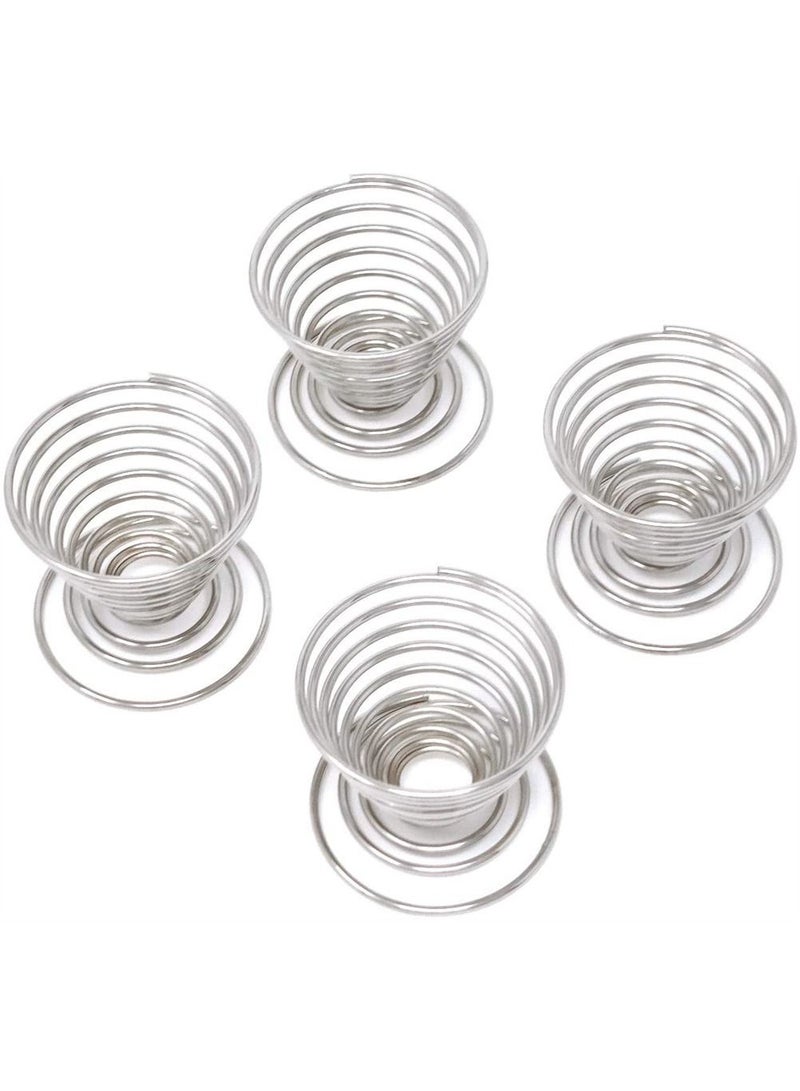 NIBEMINENT 4 PCS Spring Egg Cup Holders, Stainless Steel Tray Cup, Mini Wire Holder, Stand Boiled Storage For Home Restaurant, Kitchen Tool (Silver) - Image 1