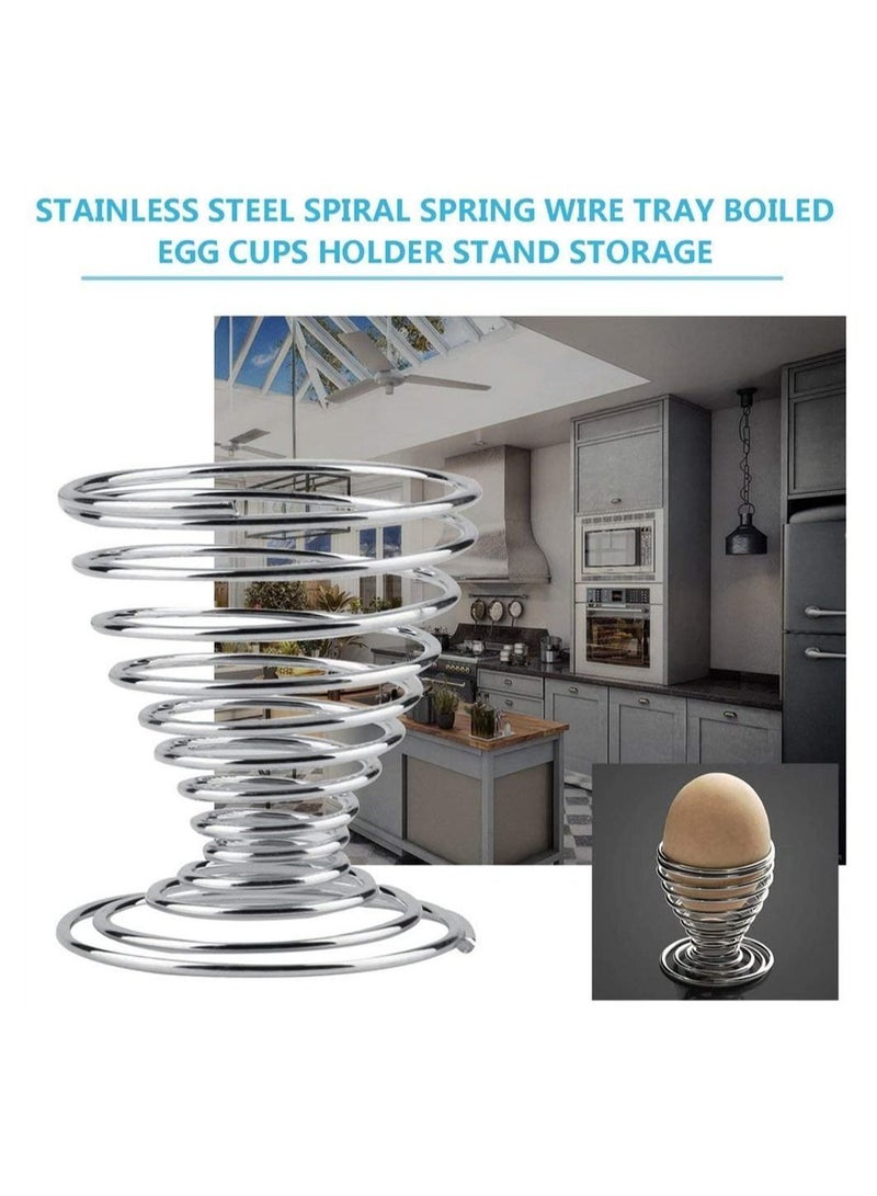 NIBEMINENT 4 PCS Spring Egg Cup Holders, Stainless Steel Tray Cup, Mini Wire Holder, Stand Boiled Storage For Home Restaurant, Kitchen Tool (Silver) - Image 2