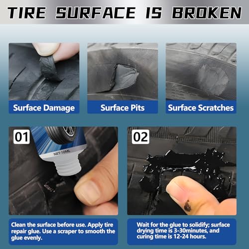 Vigorder Tire Repair Glue, Rubber Cement for Sidewall Fixes, Suitable for Car, Motorcycle, Bike, Jeep, Off-Road, Truck, Tractor, 20ML, Black - Image 4