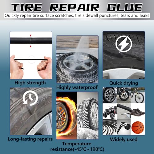 Vigorder Tire Repair Glue, Rubber Cement for Sidewall Fixes, Suitable for Car, Motorcycle, Bike, Jeep, Off-Road, Truck, Tractor, 20ML, Black - Image 2
