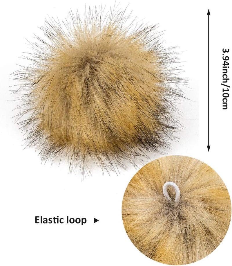 Homtable 12 Pieces Faux Fur Pom Pom Balls Fur Fluffy with Elastic Loop for Hats Shoes Scarves Gloves Scarves Bag Key Chain Charms Accessories (Faux Mink Fur Color) - Image 2