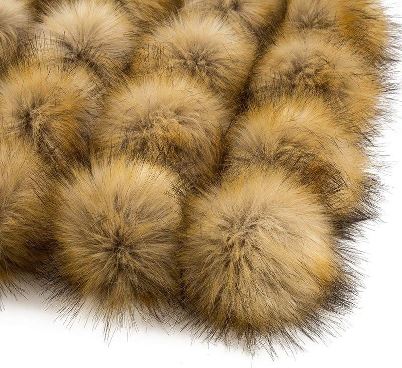 Homtable 12 Pieces Faux Fur Pom Pom Balls Fur Fluffy with Elastic Loop for Hats Shoes Scarves Gloves Scarves Bag Key Chain Charms Accessories (Faux Mink Fur Color) - Image 1