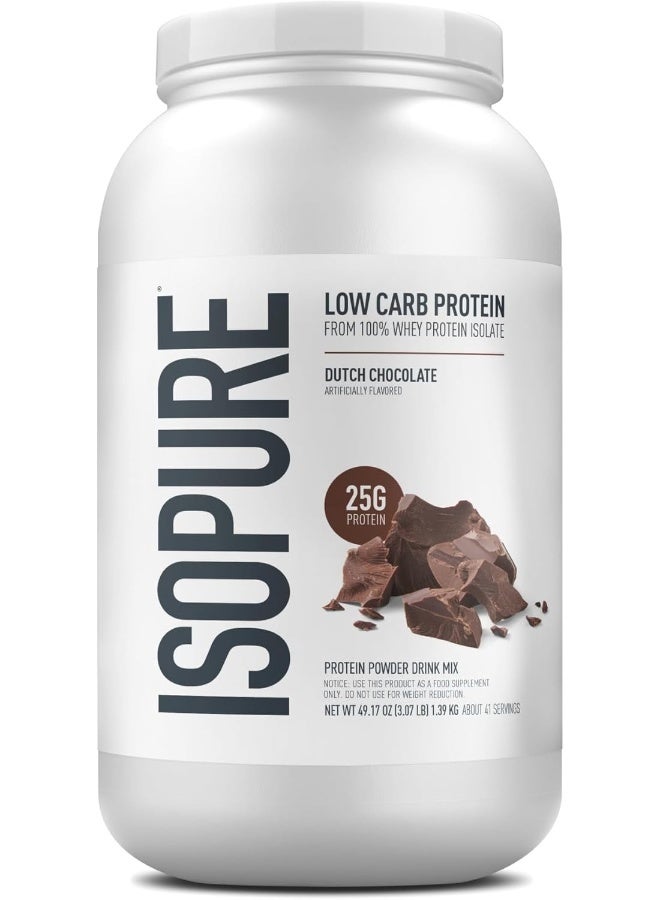 Isopure Low Carb Whey Protein Isolate Powder with Vitamin C & Zinc for Immune Support, 25g Protein, & Keto Friendly - Dutch Chocolate, 3 Lbs, 41 Servings (1.36 KG)