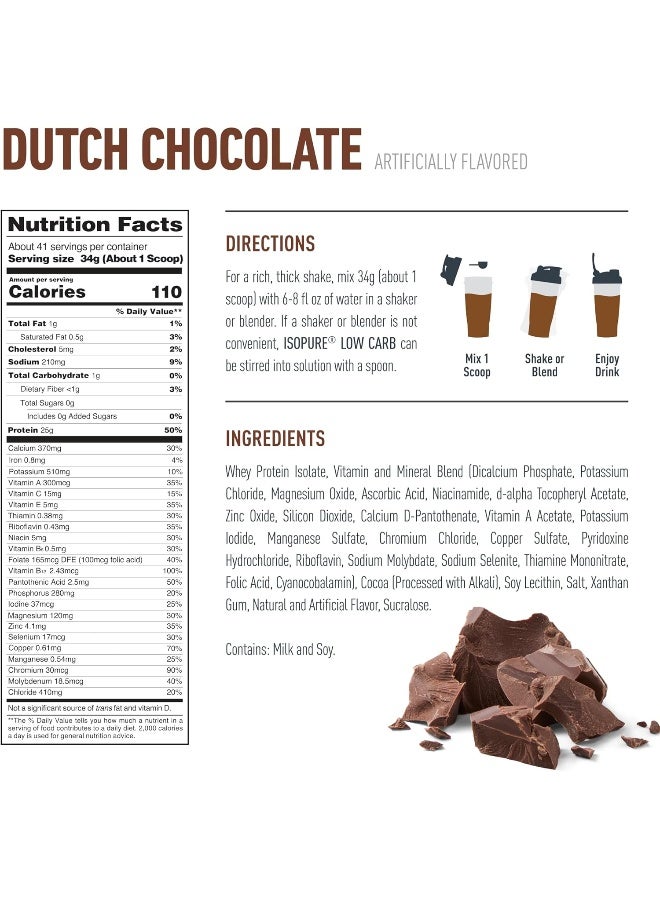 آيزوبيور مسحوق بروتين مصل اللبن المعزول منخفض الكربوهيدرات مع فيتامين سي والزنك لدعم المناعة، 25 غرامًا من البروتين، ومناسب لحمية الكيتو - شوكولاتة هولندية، 3 أرطال، 41 حصة (1.36 كجم) - Image 3