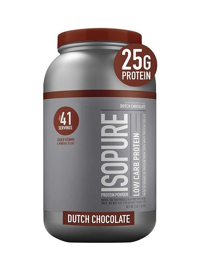 Isopure مسحوق بروتين مصل اللبن المعزول منخفض الكربوهيدرات مع فيتامين C والزنك لدعم المناعة، 25 جم بروتين، وصديق للكيتو - الشوكولاتة الهولندية، 3 أرطال، 41 حصة (1.36 كجم)  - Image 1