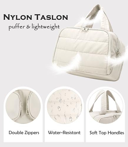 BUZFOWU Travel Toiletry Bag for Women, Large Wide-open Puffy Cosmetic Makeup Bag with Wet-Dry Separation, Multi-Pocket Organizer with Carry Handle for Toiletries, Cosmetics, Essentials, Beige - Image 4