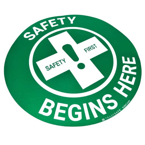 TRADESAFE Safety First Anti-Slip Floor Sticker - Safety Begins Here Floor Sign, Peel and Stick Adhesive Vinyl Sign, ANSI-Compliant, 17” Diameter Round Sticker - Image 4
