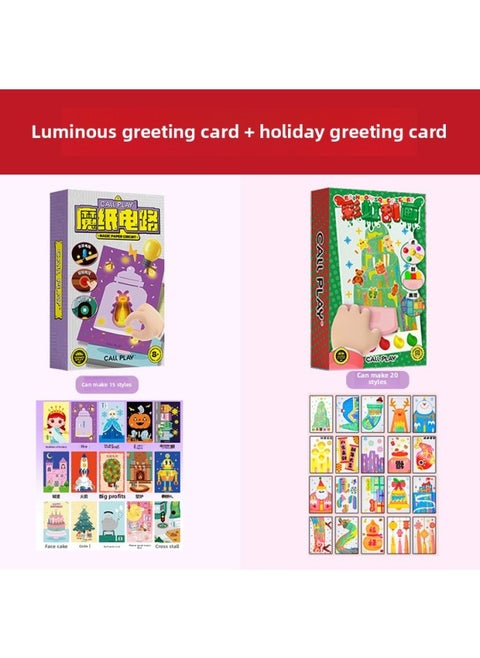 KoA Duck Magic Paper Circuit Year Luminous Electronic Greeting Card DIY Scientific Experiment Material Package Educational Toys Gift-Specifications:Magic Glowing Greeting Card + Year Scratch Greeting Card