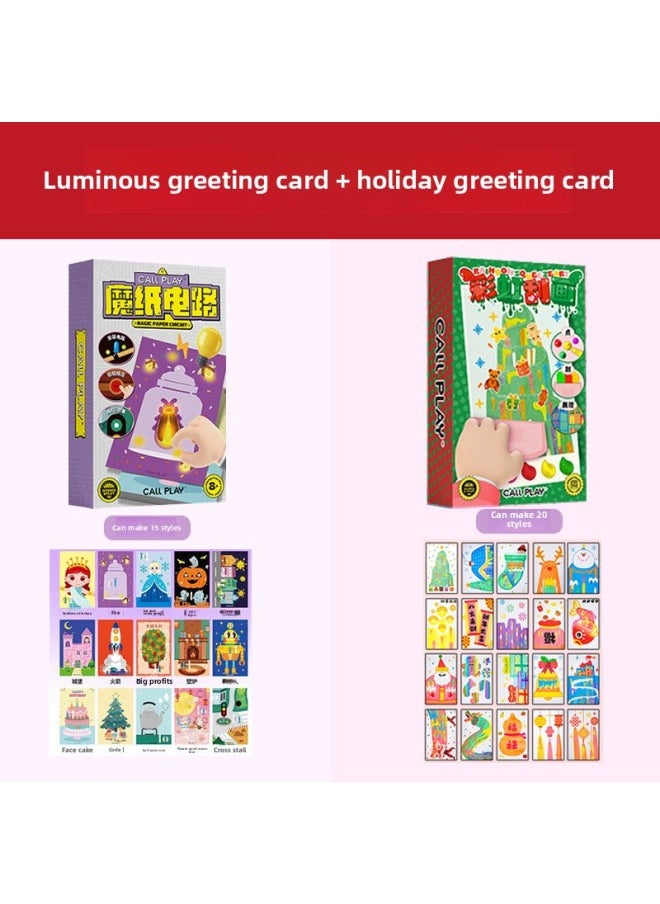 KoA Duck Magic Paper Circuit Year Luminous Electronic Greeting Card DIY Scientific Experiment Material Package Educational Toys Gift-Specifications:Magic Glowing Greeting Card + Year Scratch Greeting Card