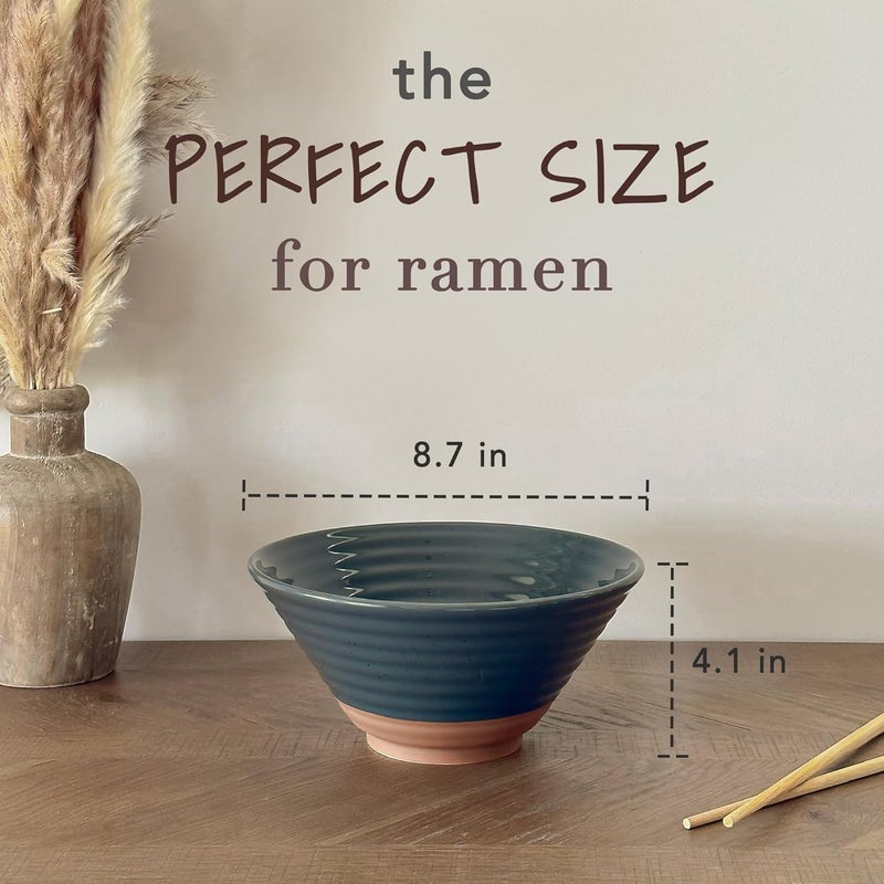 Mora Ceramic Ramen Bowl Set of 2 45oz  Great for Pho Miso Udon Soup Instant Noodles Serving Thai or Asian Food  Microwave Safe Large Japanese Noodle Bowls Modern Kitchen  Charcoal - Image 2