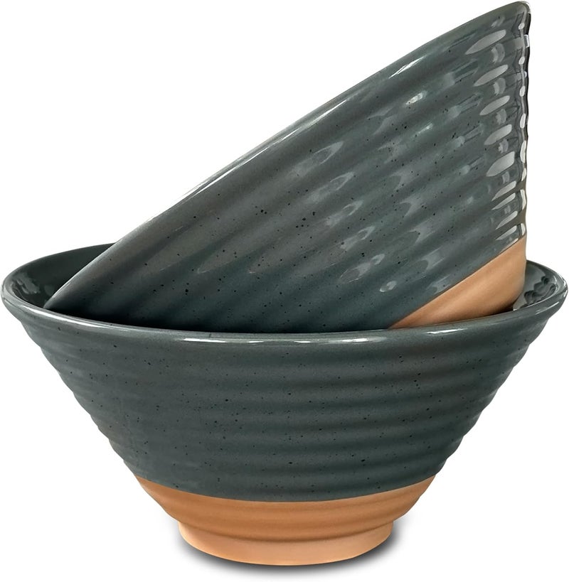 Mora Ceramic Ramen Bowl Set of 2 45oz  Great for Pho Miso Udon Soup Instant Noodles Serving Thai or Asian Food  Microwave Safe Large Japanese Noodle Bowls Modern Kitchen  Charcoal - Image 1