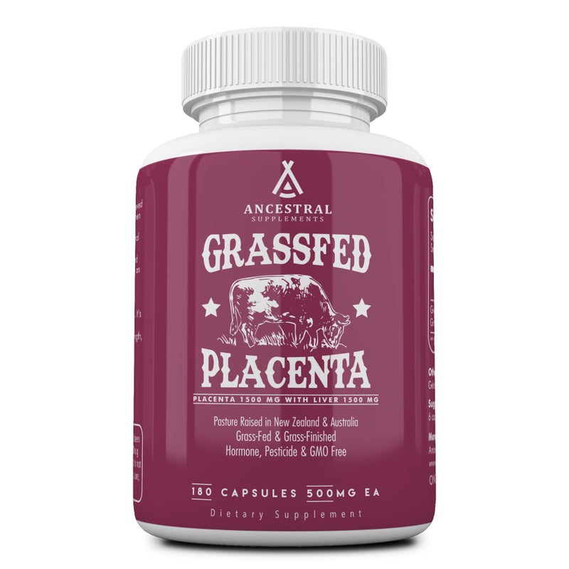 Ancestral Supplements Grass Fed Placenta Supplement with Liver Contains Postpartum Vitamins for Women Breastfeeding Promotes Menopause Relief Stem Cells Support Skin Elasticity 180 Capsules