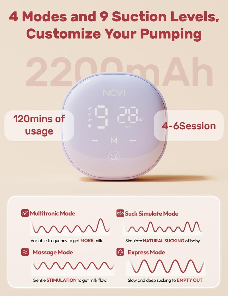 NCVI مضخة ثدي قابلة للارتداء NCVI بدون استخدام اليدين مع فلانج 2124 مم مضخة رضاعة محمولة مع مشبك موتور للسفر والعمل مزودة بأكواب جمع مضادة للتسرب من الجيل الثالث بحجم مناسب للسفر - Image 3