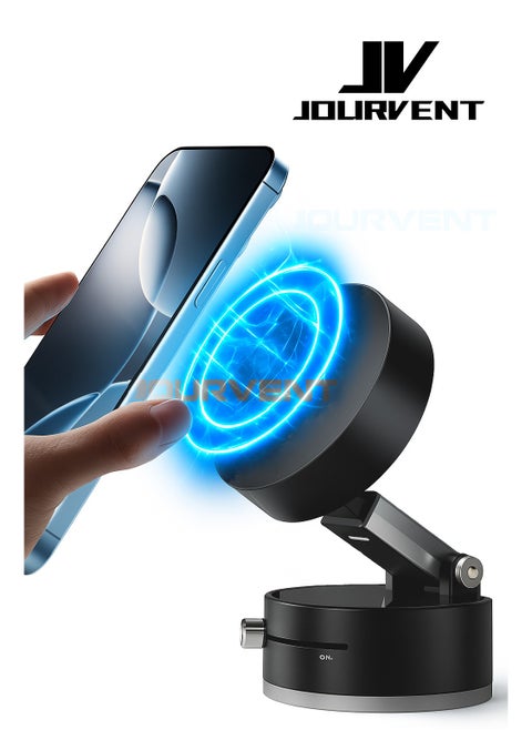Magnetic Car Phone Holder, Suction Cup Mount, Multi-Angle Rotation, Includes Mirror Stickers, Magnetic Sheets, and Hex Wrench for Easy Installation