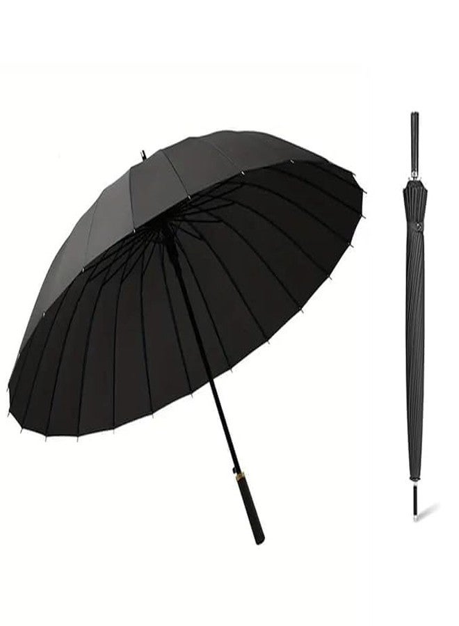 UNIQUE CART Ultra Strong 24 Rib Windproof Umbrella - Double Layer Canopy, Automatic Open, UV & Rain Protection, Durable Metal Frame (Black) - Image 1