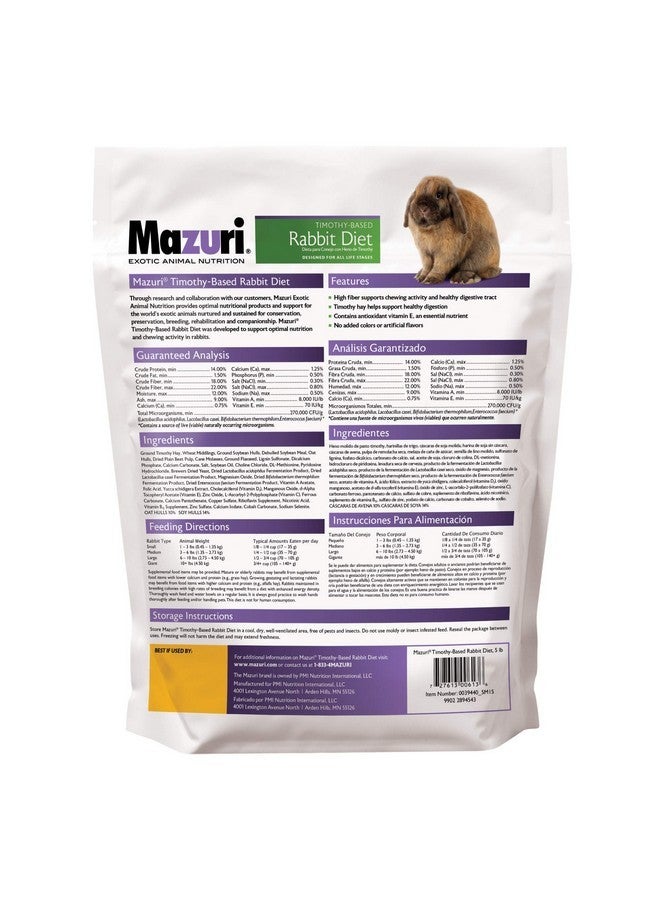 Mazuri | Nutritionally Complete Timothy Hay-Based Rabbit Food | 5 Pound (5 lb.) Bag - Image 2