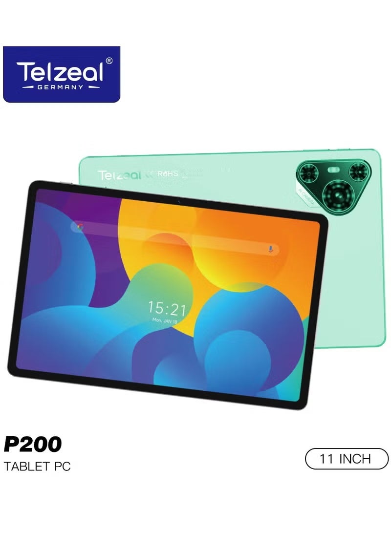 Telzeal P200 11-Inch Android 13 Tablet | 12GB RAM + 512GB Storage | 10000mAh Battery | Dual SIM 4G LTE & Wi-Fi | Wireless Keyboard & Mouse Bundle | Study, Work & Entertainment – Green - Image 1