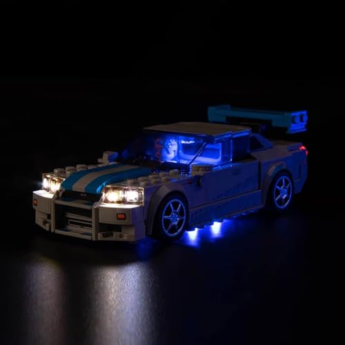 BrickBling LED Light Kit Compatible with Lego Speed Champions Fast Furious Nissan Skyline GTR R34 Car Building Set Blue Underglow Lights Compatible with Lego 76917 Not Come with Model - Image 1