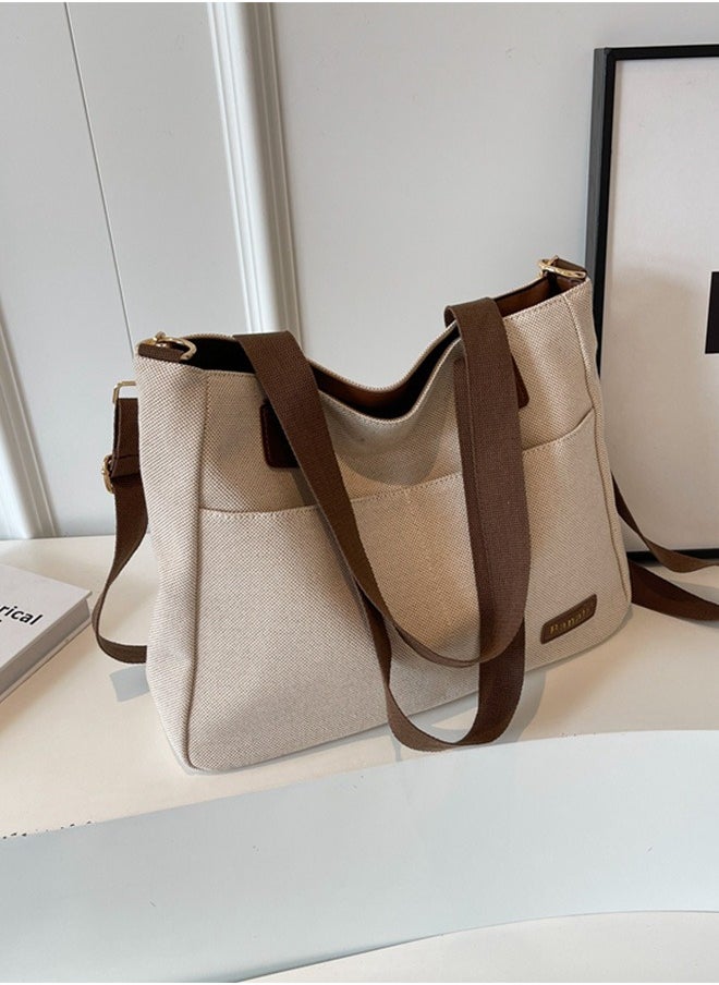 Generic - Canvas Tote Bag with Pockets,Crossbody Bag Tote，Large Canvas Tote Purse,Top Handle Shoulder Handbags,Casual Work Bags,Everyday Satchel Bags, Everything Tote Bag for Working,Traveling,Shopping,one size,brown - Image 1