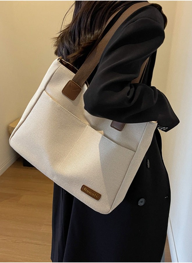 Generic - Canvas Tote Bag with Pockets,Crossbody Bag Tote，Large Canvas Tote Purse,Top Handle Shoulder Handbags,Casual Work Bags,Everyday Satchel Bags, Everything Tote Bag for Working,Traveling,Shopping,one size,brown - Image 1
