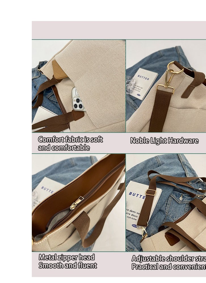 Generic - Canvas Tote Bag with Pockets,Crossbody Bag Tote，Large Canvas Tote Purse,Top Handle Shoulder Handbags,Casual Work Bags,Everyday Satchel Bags, Everything Tote Bag for Working,Traveling,Shopping,one size,brown - Image 1
