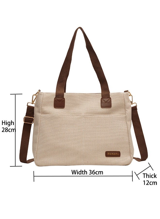 Generic - Canvas Tote Bag with Pockets,Crossbody Bag Tote，Large Canvas Tote Purse,Top Handle Shoulder Handbags,Casual Work Bags,Everyday Satchel Bags, Everything Tote Bag for Working,Traveling,Shopping,one size,brown - Image 1
