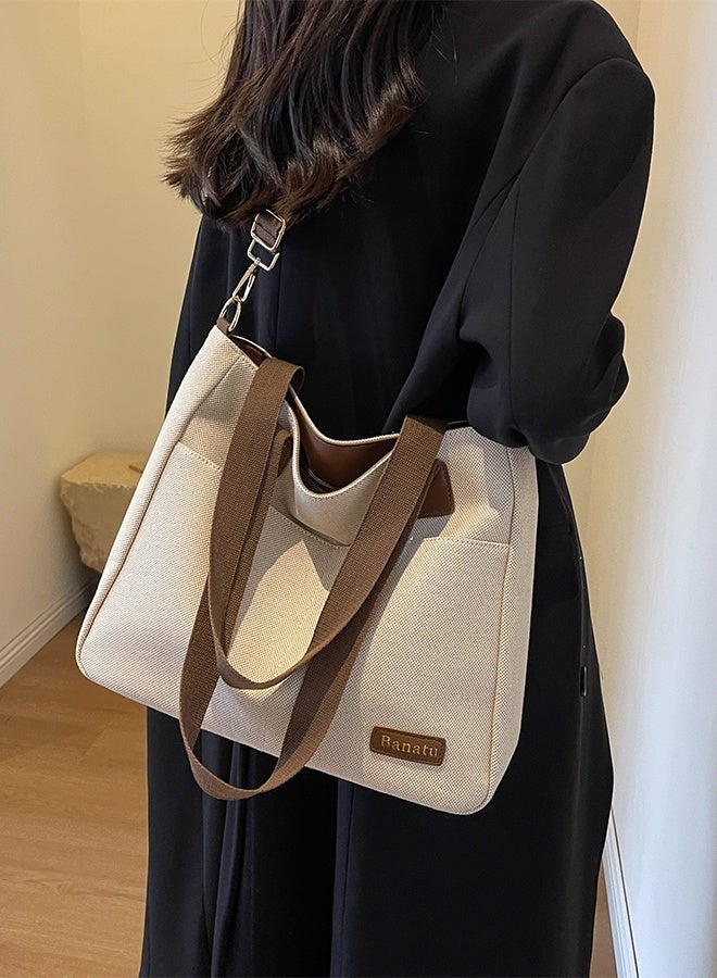 Canvas Tote Bag with Pockets,Crossbody Bag Tote，Large Canvas Tote Purse,Top Handle Shoulder Handbags,Casual Work Bags,Everyday Satchel Bags, Everything Tote Bag for Working,Traveling,Shopping,one size - Image 4