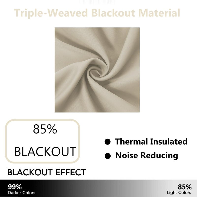 LEMOMO Light Beige Blackout Curtains 52 x 84 Inch Long Beige Curtains Set of 2 Panels Room Darkening Curtains for Living Room - Image 3