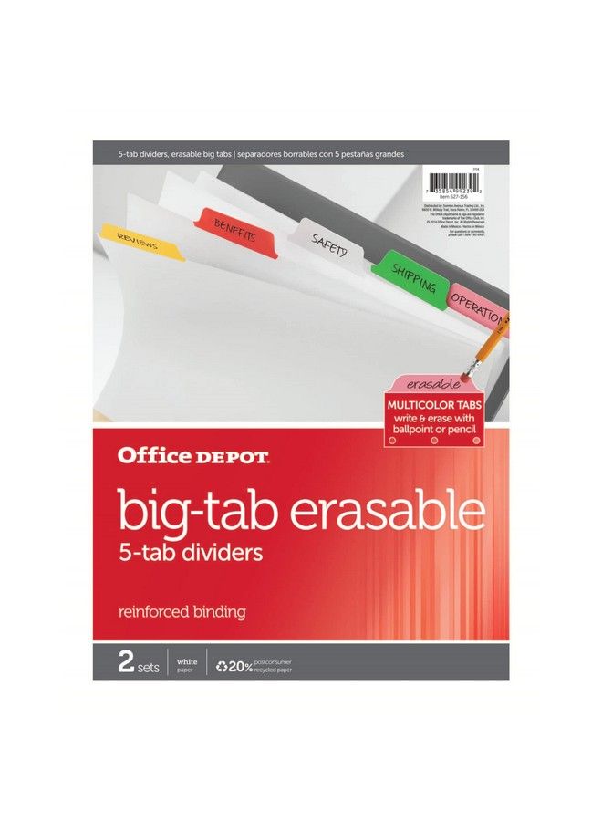 Office Depot Erasable Big Tab Dividers 5Tab Assorted Colors Pack Of 2 Sets 3585478683 - Image 3