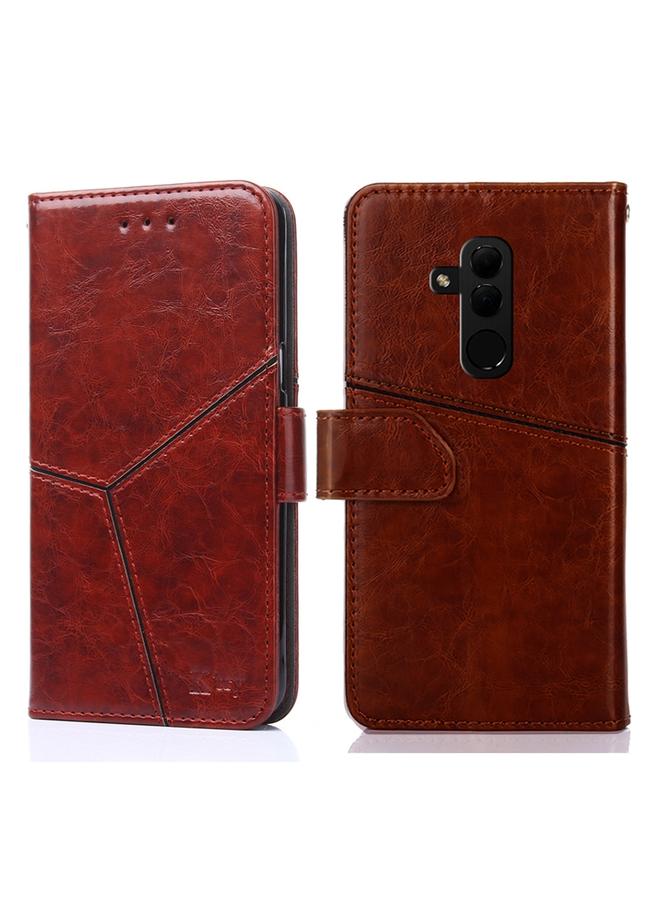 اس-توب جراب لهاتف Huawei Mate 20 lite بتصميم هندسي أفقي قابل للطي مصنوع من مادة TPU + جلد البولي يوريثان مع حامل وفتحات للبطاقات ومحفظة - Image 1