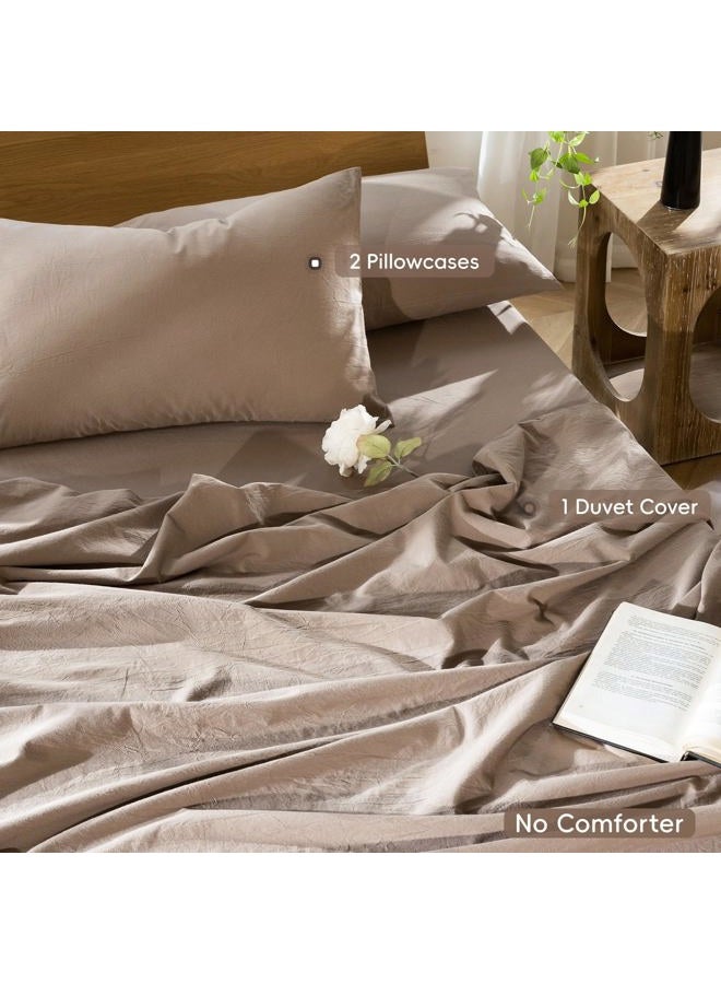 MooMee Bedding Duvet Cover Set 100% Washed Cotton Linen Like Textured Breathable Durable Soft Comfy (Solid Brown, Palatial King/Oversized King 120"x98") - Image 2
