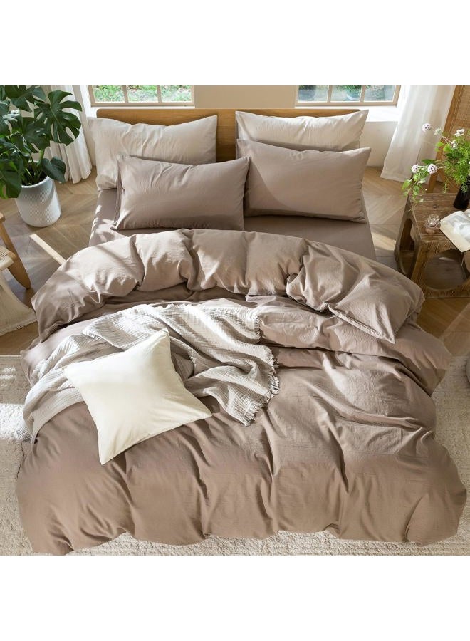 MooMee Bedding Duvet Cover Set 100% Washed Cotton Linen Like Textured Breathable Durable Soft Comfy (Solid Brown, Palatial King/Oversized King 120"x98") - Image 5
